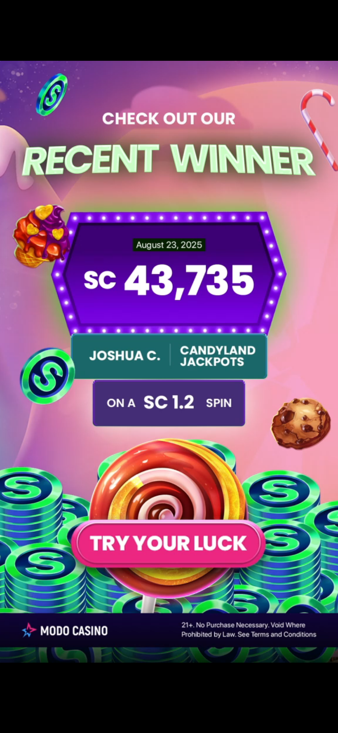 Modo Casino sweepstakes playable ad creative screenshot showing casino game interface