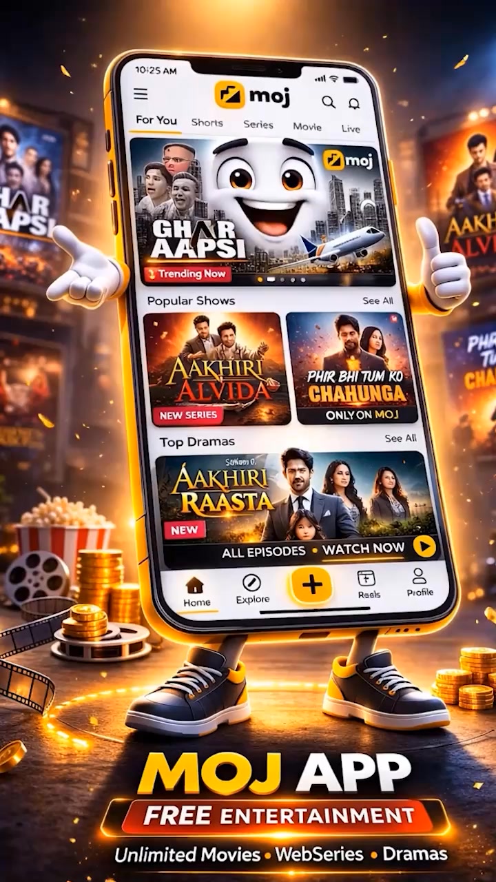 Moj short-drama and reels app video ad, a still promoting trending reels and short dramas
