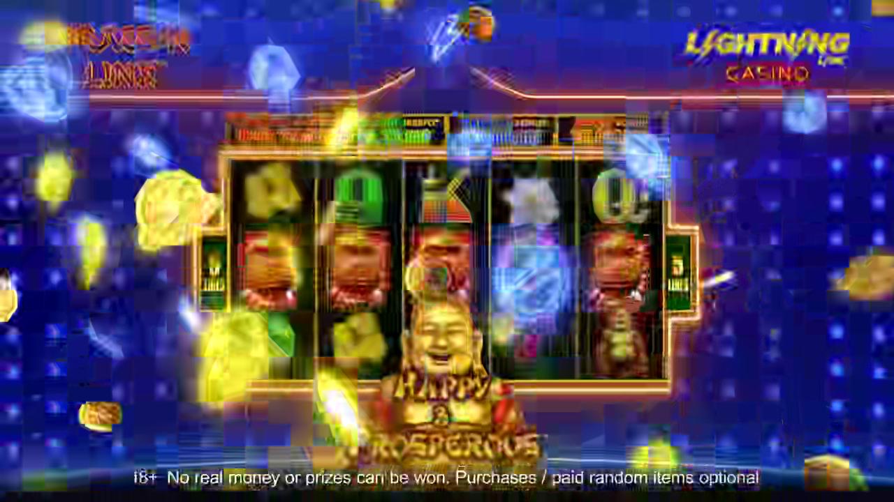 Lightning Link Casino Slots ad creative keyframe showing slot machine reels and jackpot visuals